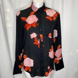 Who What Wear Floral Rose Button Down Blouse Top